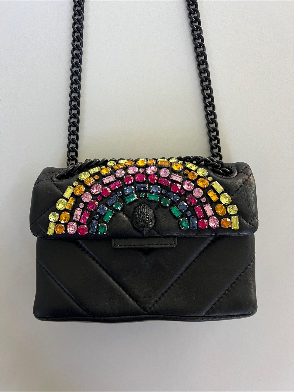 Kurt Geiger mini kensington black leather colorful rainbow gem embellished bag